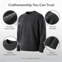 Pull en maille brossée douce pour homme, col rond côtelé, épaules tombantes, couleur anthracite, fabrication OEM/ODM, vente en gros de tricots
