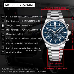 Reloj de Pulsera de Cuarzo de Acero Inoxidable Benyar BY-5214, Reloj de Pulsera de Diseño de Lujo de Moda en Oferta para Hombre, Reloj Montre con Caja de Regalo - Product Image 2