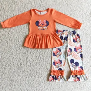 2022 toddler little girl autumn clothes set orange best day ever ruffle outfit character kids clothing for fall