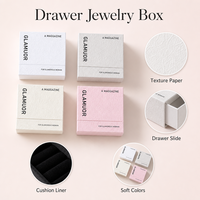Boîte à bijoux personnalisée avec tiroir coulissant en papier texturé, doublure noire rembourrée, boîte cadeau pour échantillons cosmétiques, logo personnalisé OEM