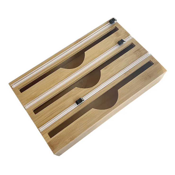 Boîte de tri en bambou, boîte de rangement en bambou, trou carré, boîte de tri, pour revêtement de cuisine, feuille d'aluminium, découpeur de papier en bois