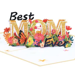 Cartão de presente pop-up personalizado para Dia das Mães, presente criativo por atacado com desenho personalizado I Love Mom