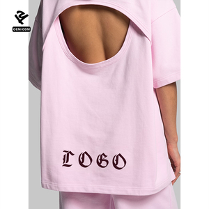 Ensemble de salon 2 pièces personnalisé pour femmes F5449 avec t-shirt surdimensionné dos nu et pantalon large Streetwear Y2k survêtement décontracté - Product Image 4