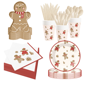 Juego de Platos Temáticos de Hombre de Jengibre Navideño DAMAI con Lazo, Incluye Platos y Vasos de Papel para Fiesta de Navidad - Product Image 3