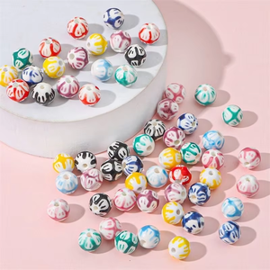 Perles en céramique colorées faites à la main fabrication de bijoux à bricoler soi-même perles rondes rayées à pois pour Bracelet collier fournitures d'artisanat - Product Image 1