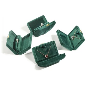 High Quality Luxury Velvet Flip Top Jewelry <b>Gift</b> <b>Box</b> Golden Buttons Customizable Logo Square Design Valentine's Day Edition - Product Image 3