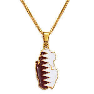 Fabricante esmalte <span class=keywords><strong>Qatar</strong></span> bandera colgante collar acero inoxidable 18K chapado en oro esmaltado <span class=keywords><strong>Qatar</strong></span> mapa cadena collar - Product Image 1