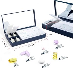Caja de pastillas semanal con tapa giratoria de PP, a prueba de polvo, con espejo dental, resistente a niños, logotipo personalizado, multicolor, clásica, para cuidado dental, venta al por mayor - Product Image 1