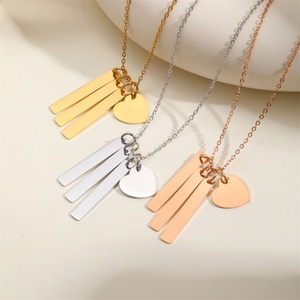 Handmade Personalized Women Jewelry Engraving Available Round Charm Bar <b>Necklace</b> with Metal Tags - Product Image 1