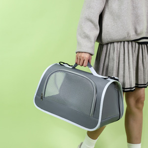 Portable Breathable Pet Carrier Foldable Large Capacity <b>Cat</b> <b>Backpack</b> For Outings Green Mesh Lining - Product Image 2