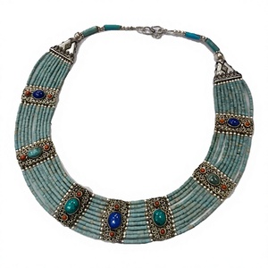 Collier Pendentif Ethnique Vintage en Argent Sterling 925 avec Turquoise Naturelle, Corail et Lapis-Lazuli, Fait Main, Chaîne de Perles Unisexe, Cadeau - Product Image 2