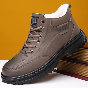 Kakeu B Men's Winter Snow <b>Boots</b> <b>Lace</b>-up Thick Sole Warm Fleece Lined Waterproof Leather Shoes For Outdoor Wear - Product Image 1