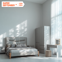 Ensemble complet de meubles de chambre à coucher modernes avec lit double et rangement intégré, cadre en bois, taille King Size, fabrication usine