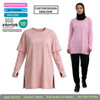 T-shirt à manches longues à col montant pour femme, en Spandex/Coton, séchage rapide, durable, pour le fitness/le yoga, protection UPF30, personnalisable, marque privée, OEM