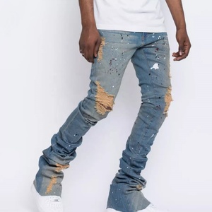 Pantalones Vaqueros Acampanados con Lavado Ácido, Diseño Personalizado OEM, Estilo Vintage, Rotos y Desgastados, Tipo Cargo para Hombre - Product Image 5