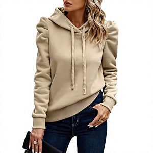 <b>Women's</b> Pullover Hooded Sweatshirt Puff Sleeve Solid Color Long Sleeve Casual <b>Hoodie</b> for Autumn Winter - Product Image 4