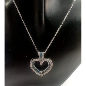 Jewelspaark Heart Pendant Necklace 1.69 Ct Round Baguette Cut Natural White Blue Diamond 925 Sterling Silver H-I Color Women's - Product Image 3