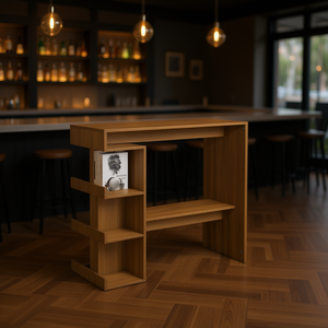 Brown Oak Bar <b>Table</b> 39.4x19.7x40 Inches Engineered Wood With Storage Rack Modern Contemporary Design Home Bar Furniture - Product Image 2