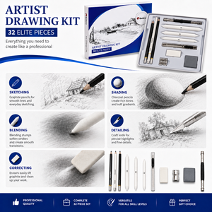 Bview Art Set Professionale da 32 Pezzi per Disegno e Schizzo, Kit di Matite a Carboncino per Artisti con Gomme e Temperino per Principianti e Adulti - Product Image 4