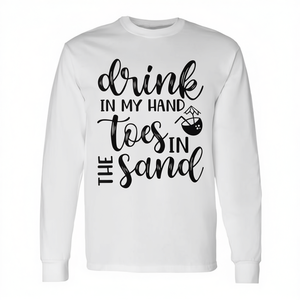 Camiseta de manga larga con estampado de "Drink In Hand Toes In The Sand", ropa para vacaciones en la playa - Product Image 2