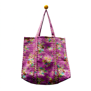 Sac fourre-tout non tissé à imprimé floral rose, style bohème, ouvert en haut, sac de shopping toutes saisons - Product Image 1