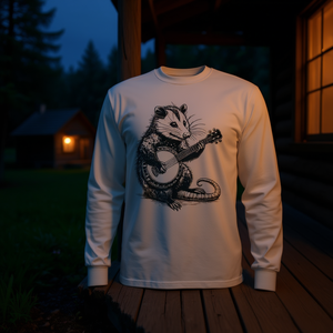 Camiseta de manga larga con estampado de opossum tomando el banjo, unisex, para adultos - Product Image 3
