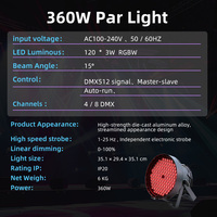 Luz LED Par MJ 360W 120x3W RGBW a todo color DMX512 4CH/8CH con función Maestro-Esclavo y Auto-Run, de aluminio para escenario y conciertos