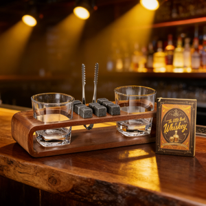 Stokta Kare 250ml Viski Bardağı ve Ahşap Standlı Viski Taşı Şirket Promosyon Doğum Günü Hediyeleri - Product Image 4