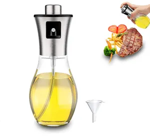 Hot Selling 200ML Oil Pump Glass Bottles Kitchen Baking Cooking Oil Vinegar Mist Sprayer Silver Stainless Steel 304 Oil Sprayer