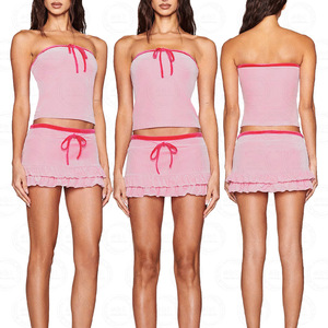 Của phụ nữ Y2K phong cách <span class=keywords><strong>Michelle</strong></span> Velour Mini Skort và ống Top 2025 New arrivals Skinny Fit XS kích thước trên Chiều dài đầu gối ngắn Tops - Product Image 1