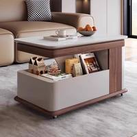 Table basse moderne minimaliste en bois massif avec plateau relevable, rangement et roulettes - Table centrale mobile pour salon