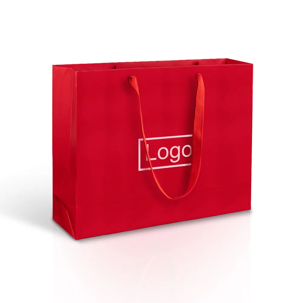 Lipack حقائب ورقية للتغليف حقيبة ورقية حمراء ملونة مع شعار