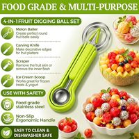 4-in-1 Plastic Fruitballenlepel Set met Roestvrijstalen Lemmetjes, Meloen Snijmes, Handmatig DIY Fruit Salade Schaal Decoratie