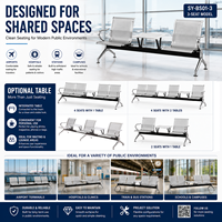 Banc d'attente 3 places en acier pour aéroport, terminal, hall public, avec structure en acier laminé à froid pour gare, hôpital, centre commercial