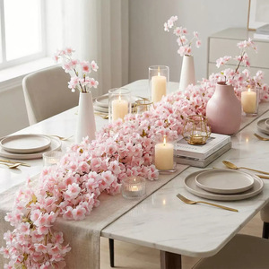 Guirlandes artificielles de fleurs de cerisier roses en soie 100cm 200cm Décoration de table pour la maison Décoration d'anniversaire - Product Image 2