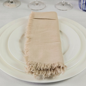 Serviette en coton et lin naturel avec bords effilochés faits à la main, <span class=keywords><strong>beige</strong></span>, texture artisanale, pour mariage, hôtel, restaurant, salle à manger - Product Image 2