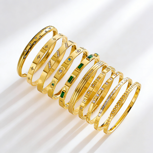 Bracciale Rigido Aperto in Acciaio Inossidabile Placcato Oro Rosa 18K, Impermeabile, con Occhi di Demone e Quadrifoglio, Gioiello alla Moda - Product Image 4