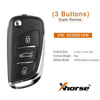 Llave Remota Xhorse XEDS01EN Super DS de 3 Botones con Super Chip Integrado en Inglés, Llave Xhorse Compatible con Vvdi Key Tool Max Pro