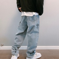 Jeans baggy noirs pour hommes, coupe large, non lavés, style ample et surdimensionné, vente en gros OEM