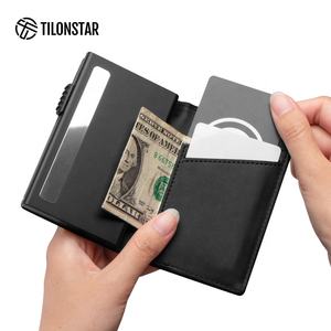 TILONSTAR TVC329 Venta caliente portátil RFID Bloqueo de negocios Bi-fold Cuero Aluminio Pop Up Titular de la tarjeta de crédito Cartera para hombres - Product Image 4
