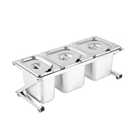 Fournitures de cuisine en métal pour station de préparation de salade de fruits de restaurant avec boîte d'assaisonnement herbes condiments accessoires de verres