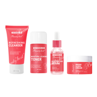 Coffret de Voyage Soin Peau Pastèque 4 Pièces Hydratant Éclatant Lissant Lait Nettoyant Tonique Essence Crème Glycérine Végétalien