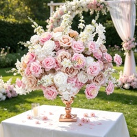 Décoration de table de mariage, grande composition florale de roses, fleurs artificielles de luxe, 50 cm, 60 cm, 70 cm, 80 cm, boule de fleurs roses