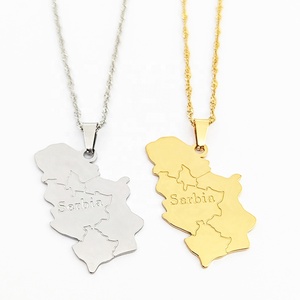 Plaqué or 18 carats dernier collier à breloques de la Serbie en acier inoxydable <span class=keywords><strong>carte</strong></span> du pays avec le nom de l'État collier bijoux de <span class=keywords><strong>carte</strong></span> de la Serbie - Product Image 1