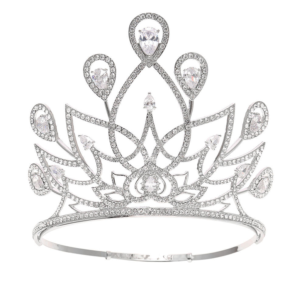 Lotus Shaped Rhinestone Pageant Crown Silver Alloy Adjustable Headpiece ...