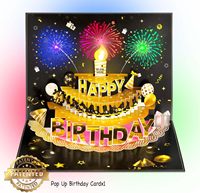 Cartes d'anniversaire 3D écologiques avec design de feux d'artifice, fonction soufflable, lumière et musique, style moderne, papier couché, cadeaux de vœux