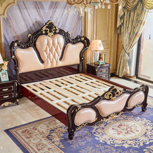 <span class=keywords><strong>Lit</strong></span> Royal Classique en Cuir de Vachette, Nouveau Design, Ensemble de Meubles de Chambre à Coucher de Luxe en Bois Sculpté - Product Image 5