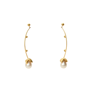 Boucles d'oreilles pendantes tendance en acier inoxydable 316L avec placage or PVD, design perle durable et résistant - Product Image 2
