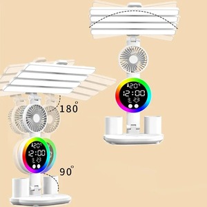 3 In1 Multifunction Table Lamp <b>LED</b> Four-headed Folding with Fan Calendar <b>Clock</b> USB Rechargeable Desk Light 3200mah Reading Lamp - Product Image 6
