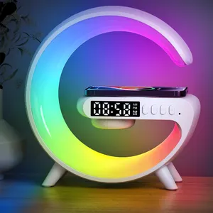시계 앱 제어 홈 장식 스마트 G 모양 램프로 새로운 G 램프 블루투스 스피커 무선 충전기 분위기 램프